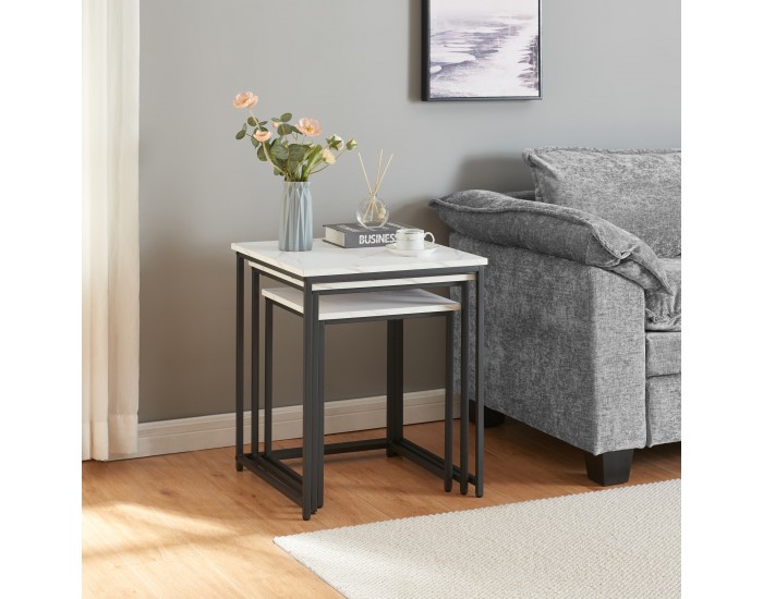 Маса за гнездо от 3 части Trollhättan, мраморна визия, бяла []