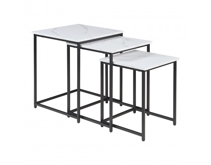 Маса за гнездо от 3 части Trollhättan, мраморна визия, бяла []