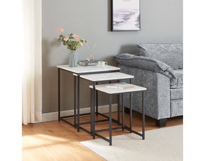 Маса за гнездо от 3 части Trollhättan, мраморна визия, бяла []