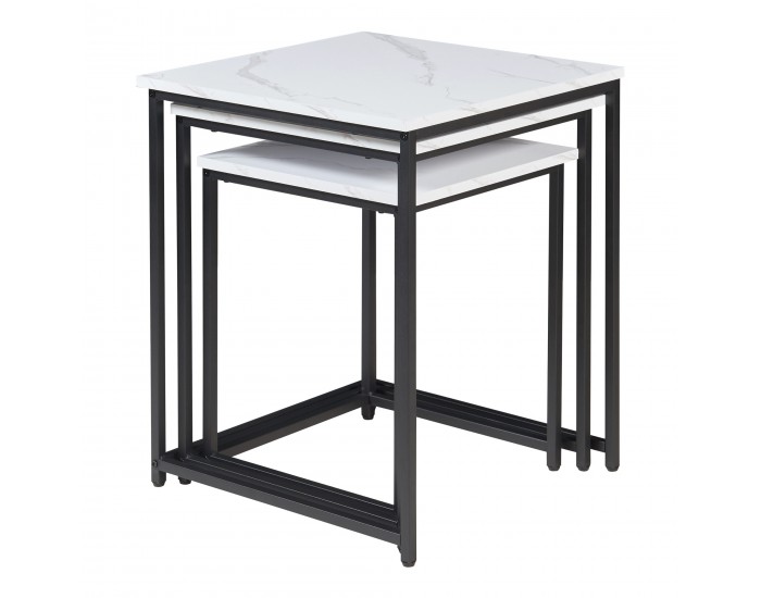 Маса за гнездо от 3 части Trollhättan, мраморна визия, бяла []