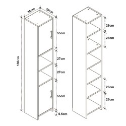 Висок шкаф Rautrina 180x35x30 см дъб вид [] - Шкафове, Витрини, Модулни секции