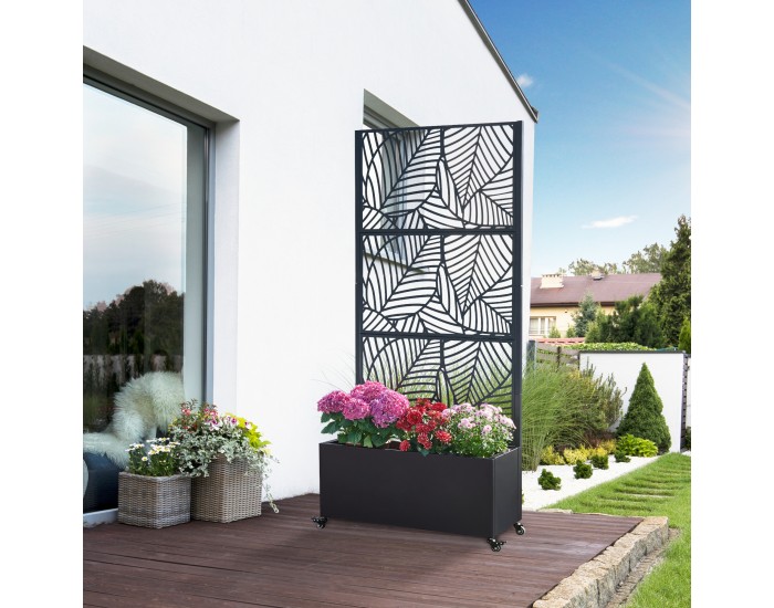 Сърнскоки преграда с кутия за цветя стомана черна []