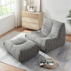 Подов стол с табуретка Kodsø 75x90x100 см микрофибър сив [] - Фотьойли