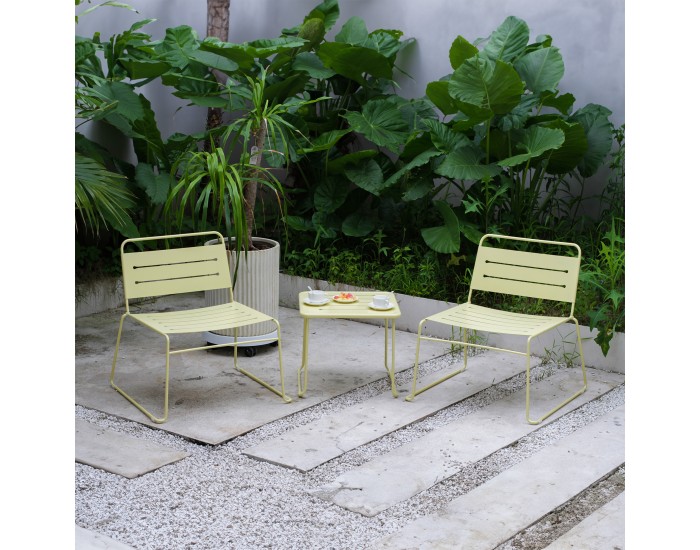 Стоманен комплект градински мебели Andria от 3 части, ванилово жълт []