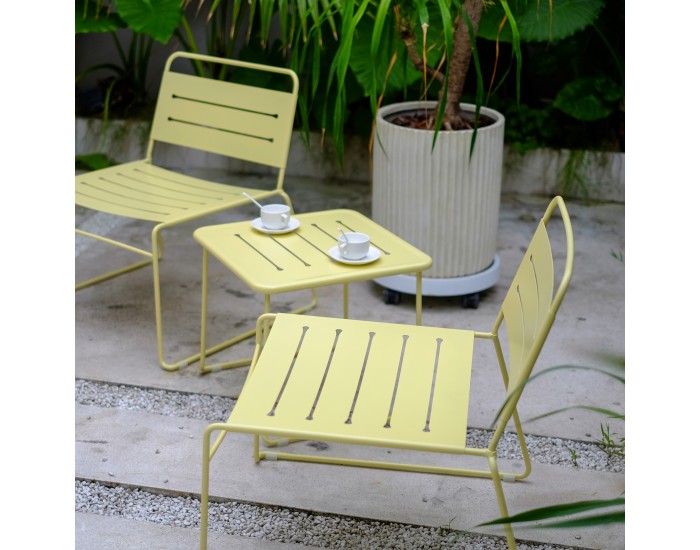 Стоманен комплект градински мебели Andria от 3 части, ванилово жълт []