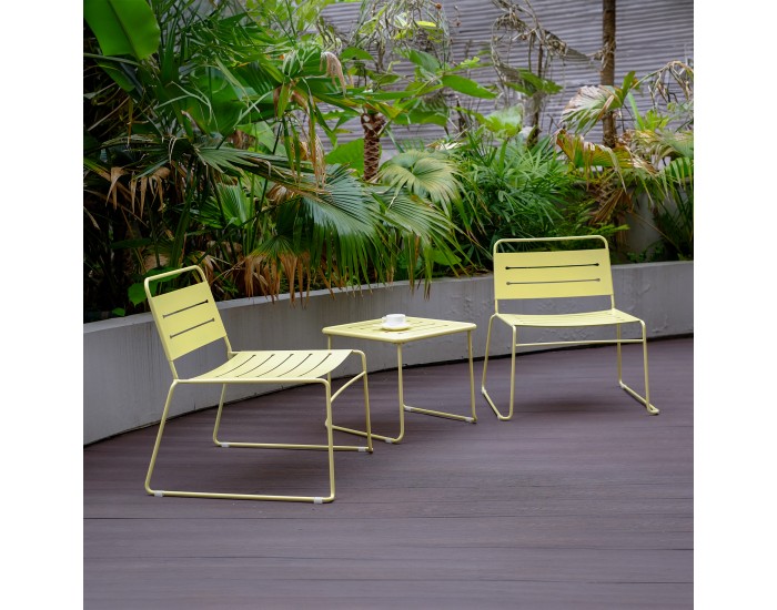 Стоманен комплект градински мебели Andria от 3 части, ванилово жълт []