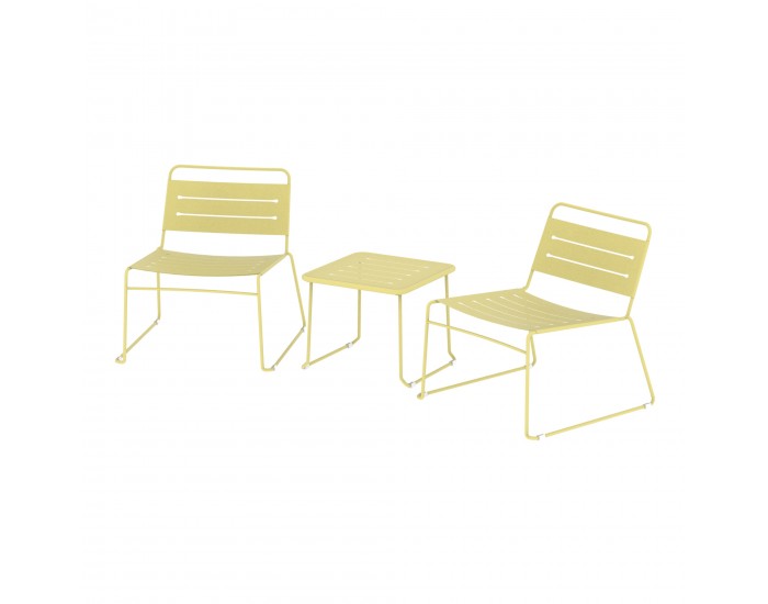 Стоманен комплект градински мебели Andria от 3 части, ванилово жълт []