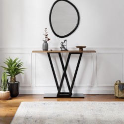 Конзолна маса Seinshung 110x30x80 cm черен/изглед на орех [] - Холни маси