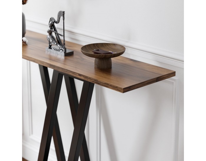 Конзолна маса Seinshung 110x30x80 cm черен/изглед на орех []