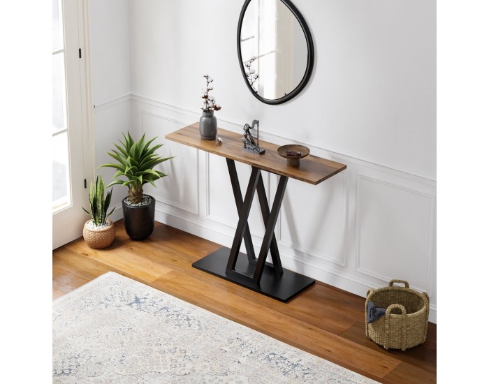 Конзолна маса Seinshung 110x30x80 cm черен/изглед на орех []