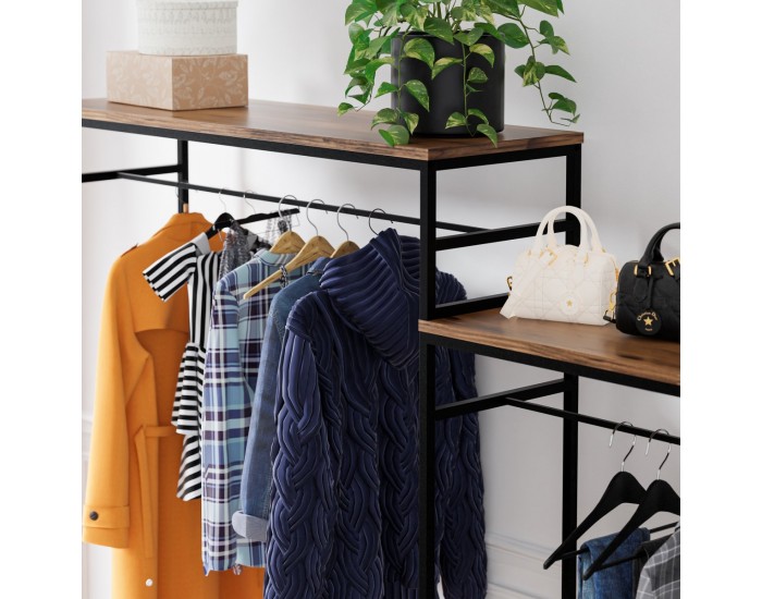 Етажерка за портманто Skestbyena с два елемента 170x240x40 см черен/изглед на орех []