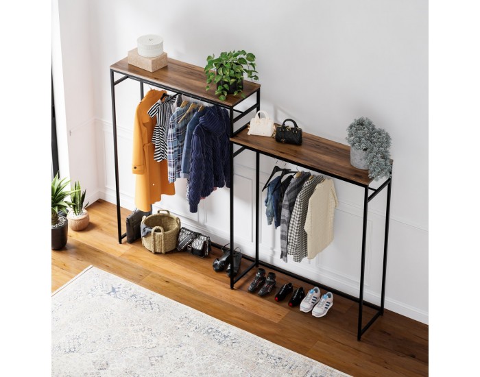 Етажерка за портманто Skestbyena с два елемента 170x240x40 см черен/изглед на орех []