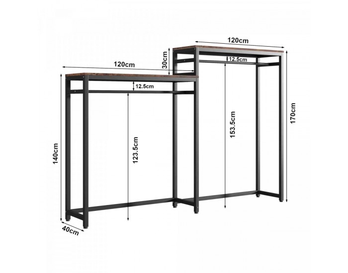 Етажерка за портманто Skestbyena с два елемента 170x240x40 см черен/изглед на орех []