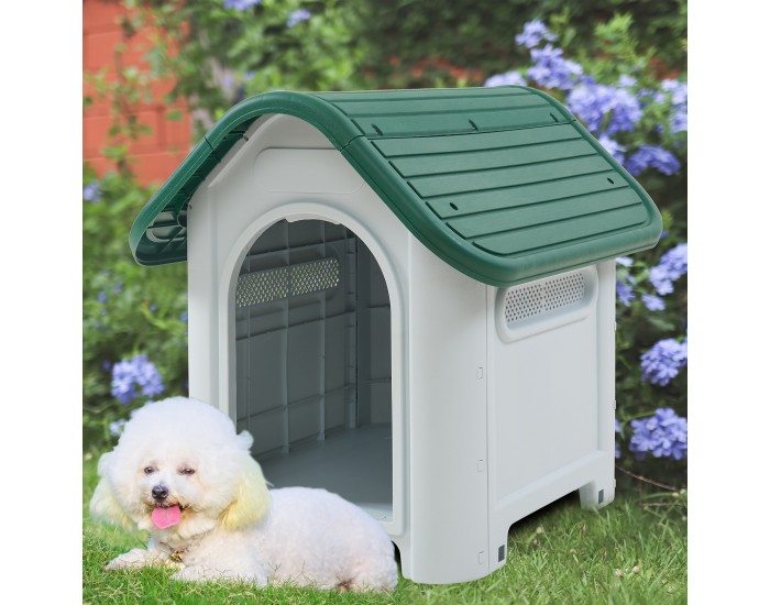 Кучешка колиба Bello 75x59x66 см Бяло/Зелено []