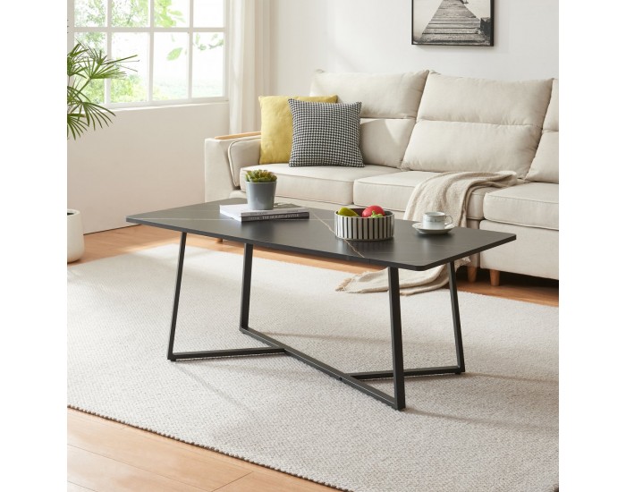 Маса за кафе Riskiften 120x60x48 см мраморна визия, черна []