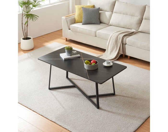 Маса за кафе Riskiften 120x60x48 см мраморна визия, черна []