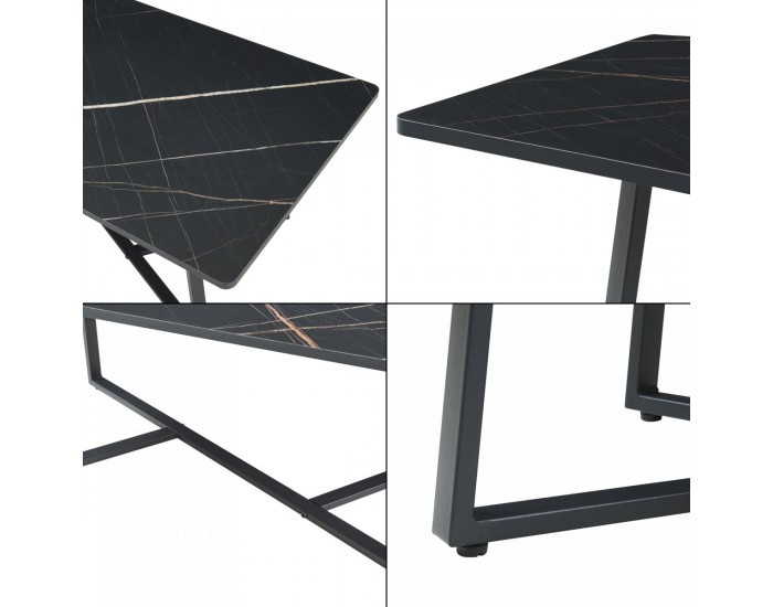 Маса за кафе Riskiften 120x60x48 см мраморна визия, черна []