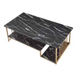 Холна маса Klibro 120x60x42 см мраморна визия, черно/златно [] - Холни маси