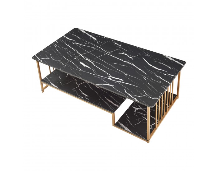 Холна маса Klibro 120x60x42 см мраморна визия, черно/златно []