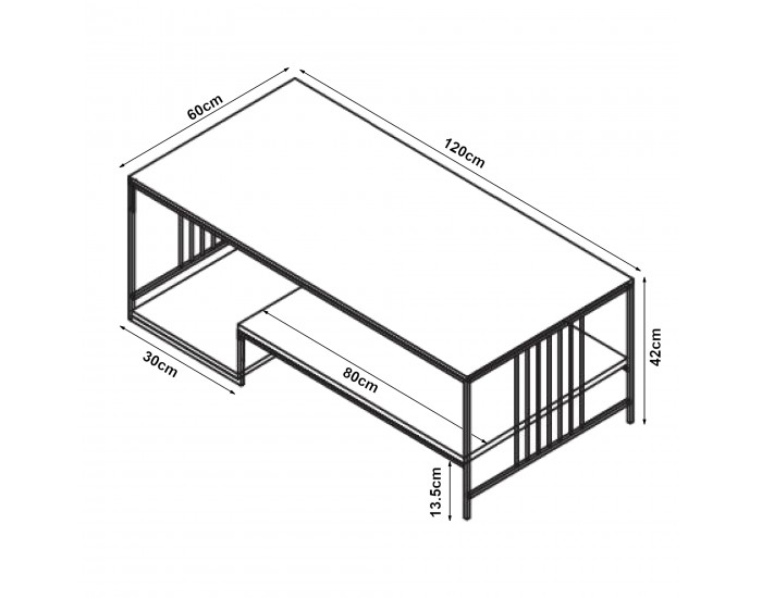 Холна маса Klibro 120x60x42 см мраморна визия, черно/златно []