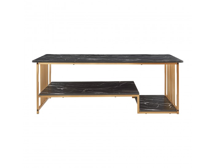 Холна маса Klibro 120x60x42 см мраморна визия, черно/златно []
