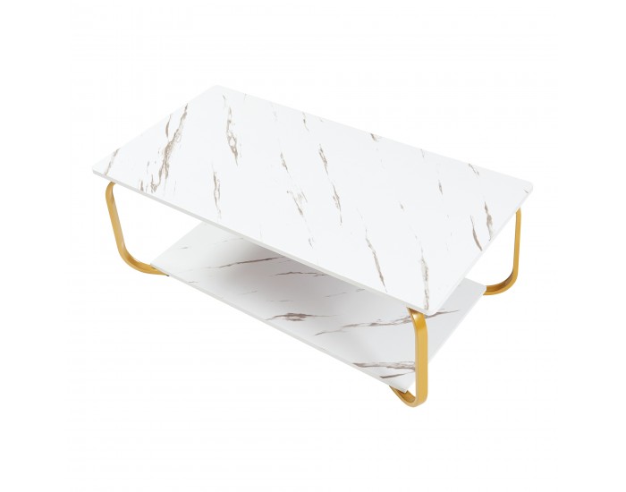 Холна маса Kolta 120x60x43 см мраморна визия, бяло/златно []