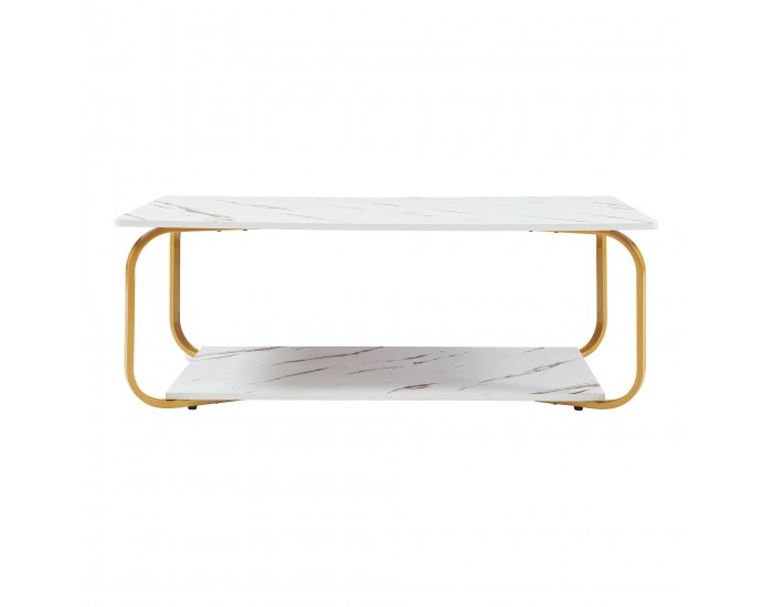 Холна маса Kolta 120x60x43 см мраморна визия, бяло/златно []