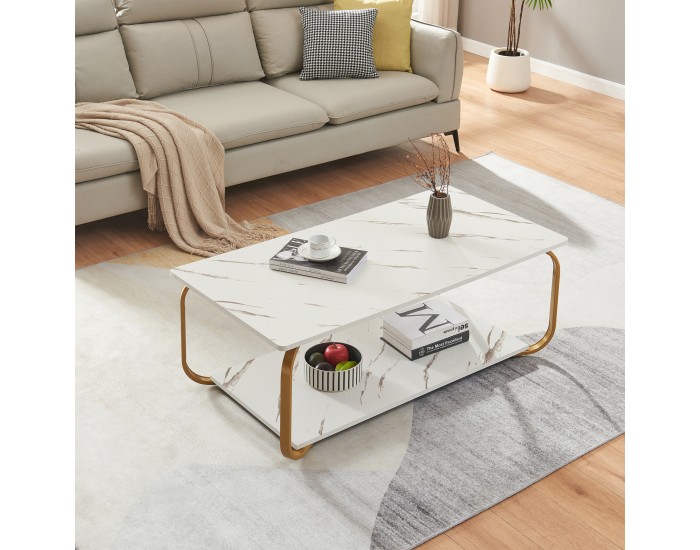 Холна маса Kolta 120x60x43 см мраморна визия, бяло/златно []