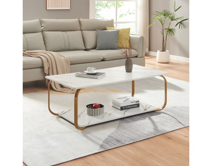 Холна маса Kolta 120x60x43 см мраморна визия, бяло/златно []