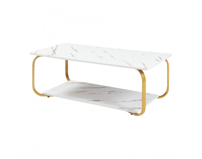 Холна маса Kolta 120x60x43 см мраморна визия, бяло/златно []