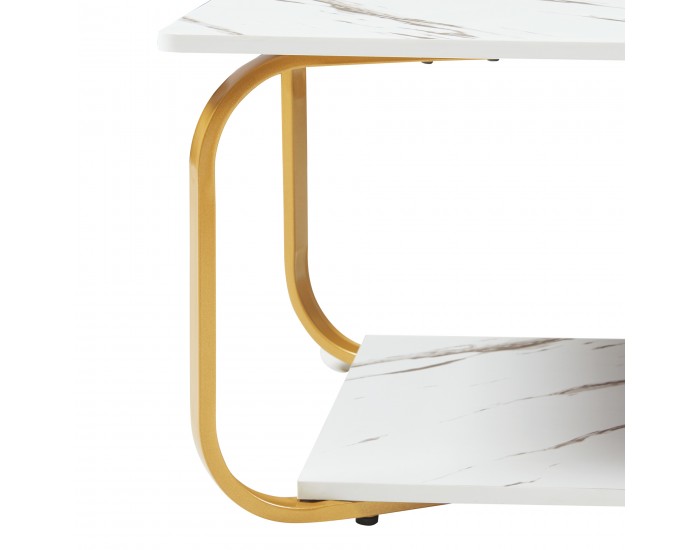 Холна маса Kolta 120x60x43 см мраморна визия, бяло/златно []