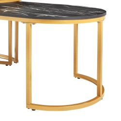 Маси за гнездене Oppeerg, комплект от 2, мраморна визия, черно/златно [] - Холни маси