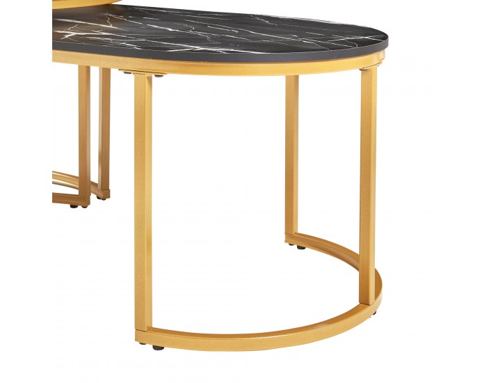 Маси за гнездене Oppeerg, комплект от 2, мраморна визия, черно/златно []