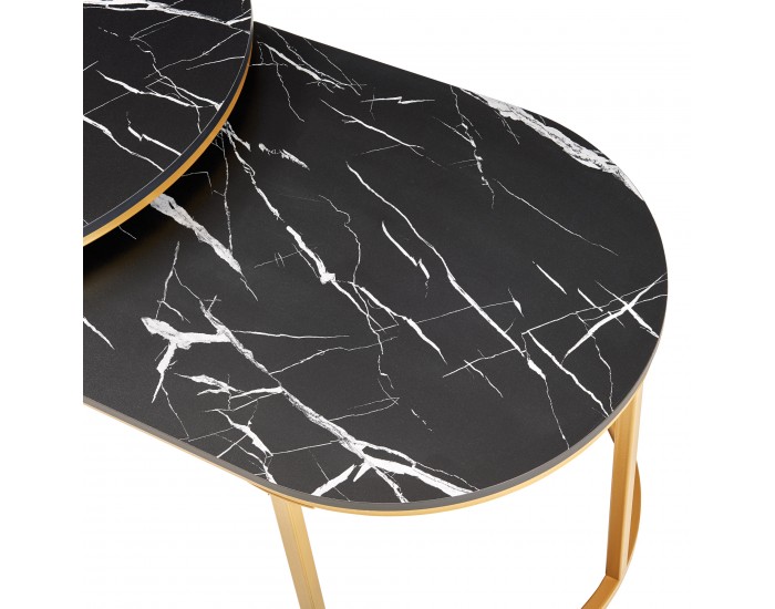 Маси за гнездене Oppeerg, комплект от 2, мраморна визия, черно/златно []