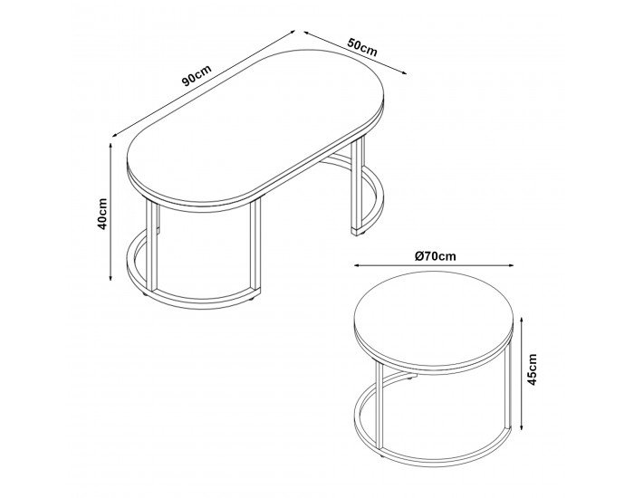 Маси за гнездене Oppeerg, комплект от 2, мраморна визия, черно/златно []
