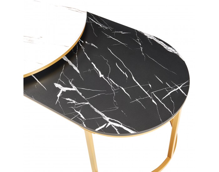 Маси за гнездене Oppeerg, комплект от 2, мраморна визия, черно-бяло/златно []