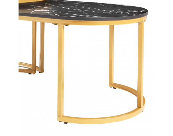 Маси за гнездене Oppeerg, комплект от 2, мраморна визия, черно-бяло/златно []