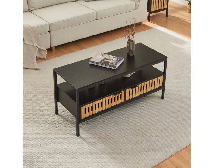 Холна маса Luniehti 100x40x48 см черен/естествен []