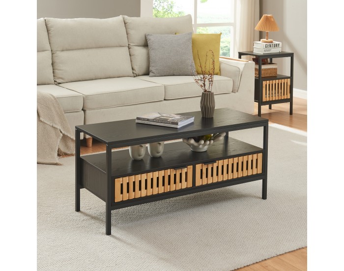 Холна маса Luniehti 100x40x48 см черен/естествен []