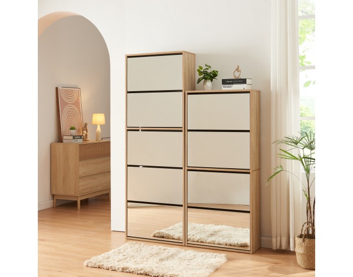 Поставка за обувки Lund с 5 огледални капака във вид на дъб сонома []