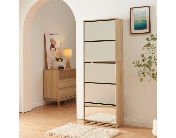 Поставка за обувки Lund с 5 огледални капака във вид на дъб сонома []