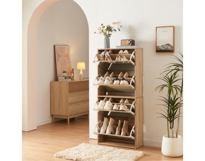 Поставка за обувки Lund с 4 огледални капака във вид на дъб сонома []