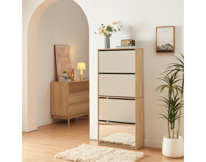 Поставка за обувки Lund с 4 огледални капака във вид на дъб сонома []