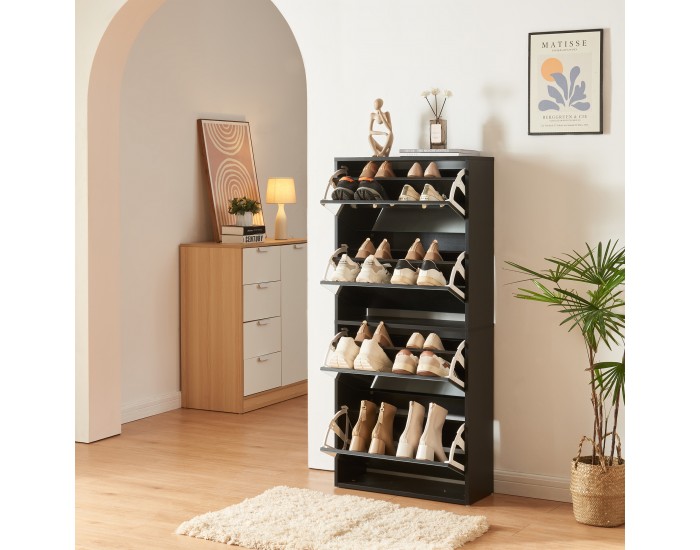 Поставка за обувки Lund с 4 огледални капака Черен []