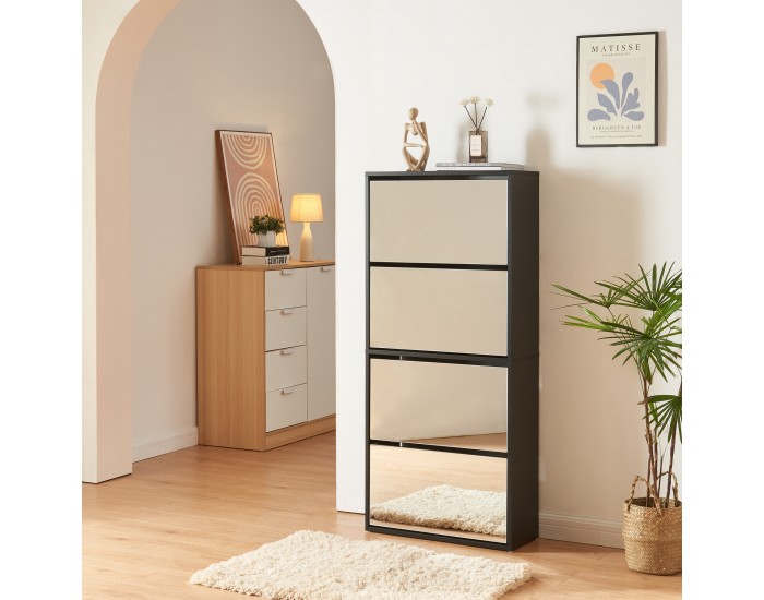 Поставка за обувки Lund с 4 огледални капака Черен []