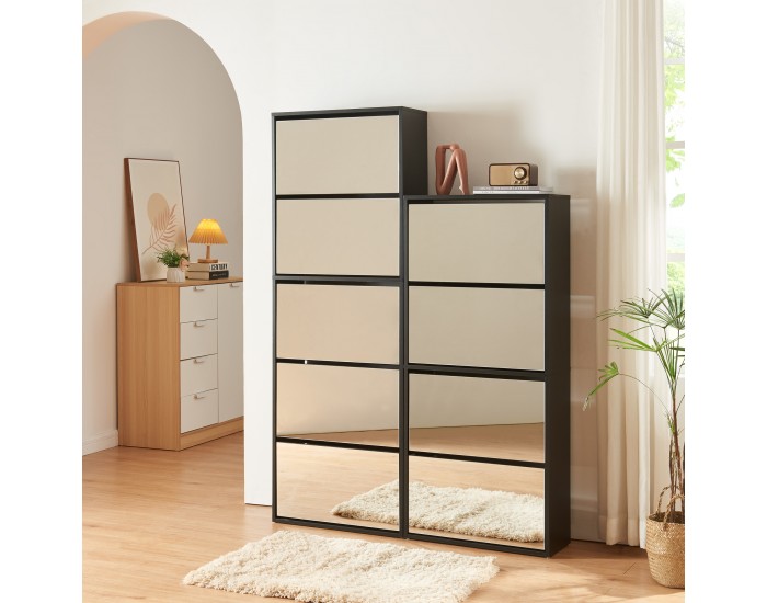 Поставка за обувки Lund с 4 огледални капака Черен []