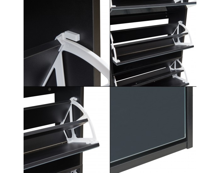 Поставка за обувки Lund с 4 огледални капака Черен []