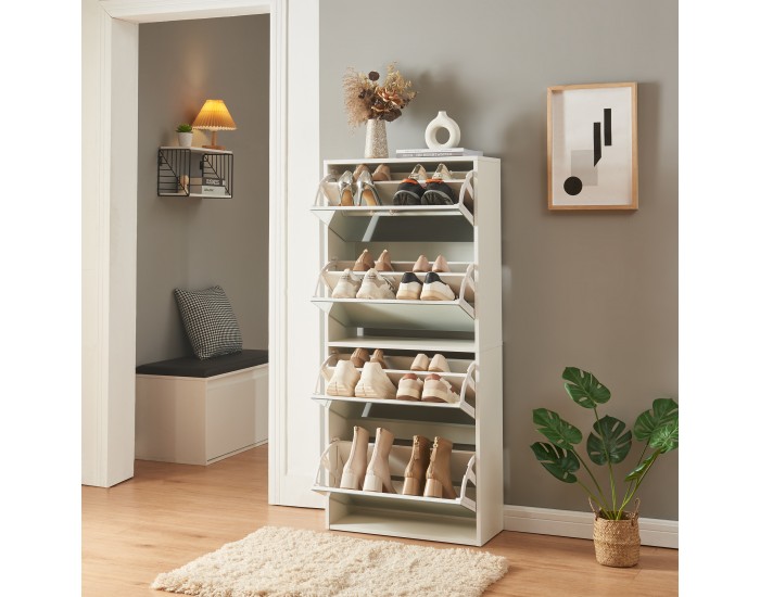 Поставка за обувки Lund с 4 огледални капака Бяла []