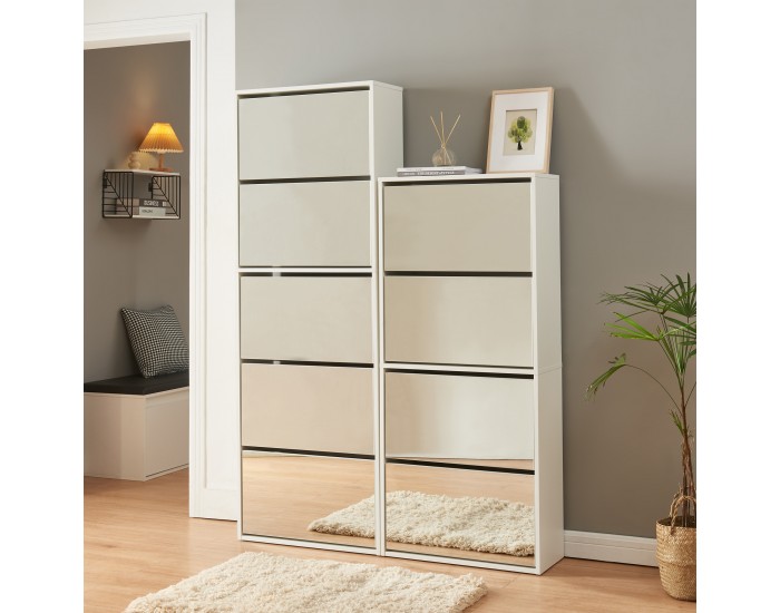 Поставка за обувки Lund с 4 огледални капака Бяла []