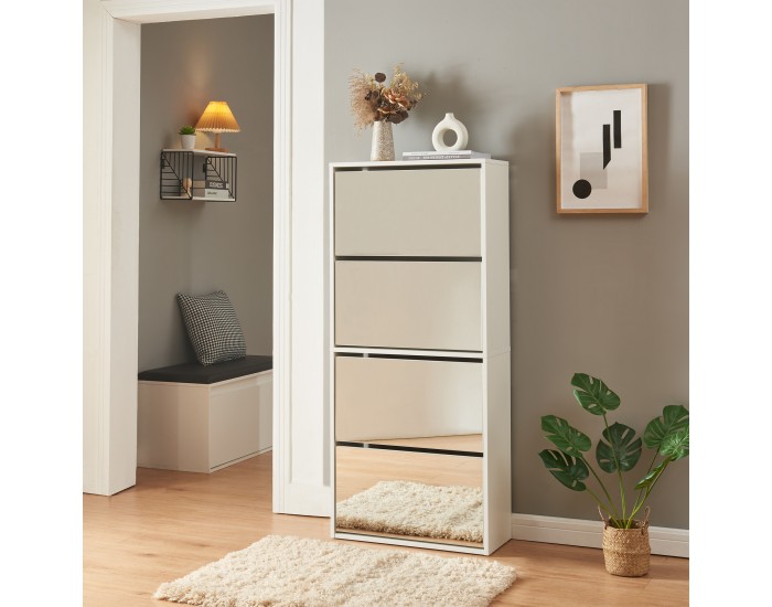 Поставка за обувки Lund с 4 огледални капака Бяла []